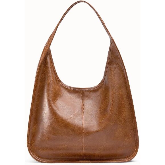 Newbella Women's Brown Soft PU Leather Shoulder Tote Hobo Purses with Zipper - Picture 9 of 9